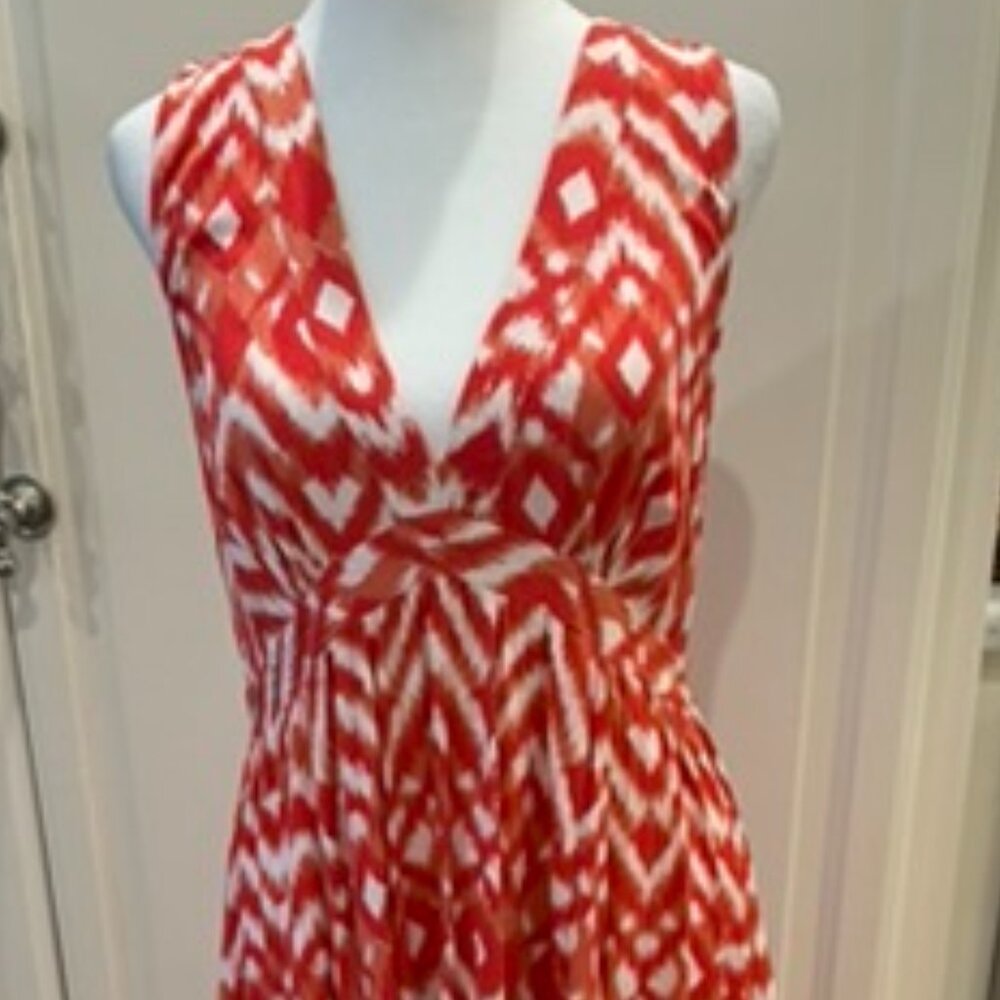 Ladies red and white halter dress - 3/4 length